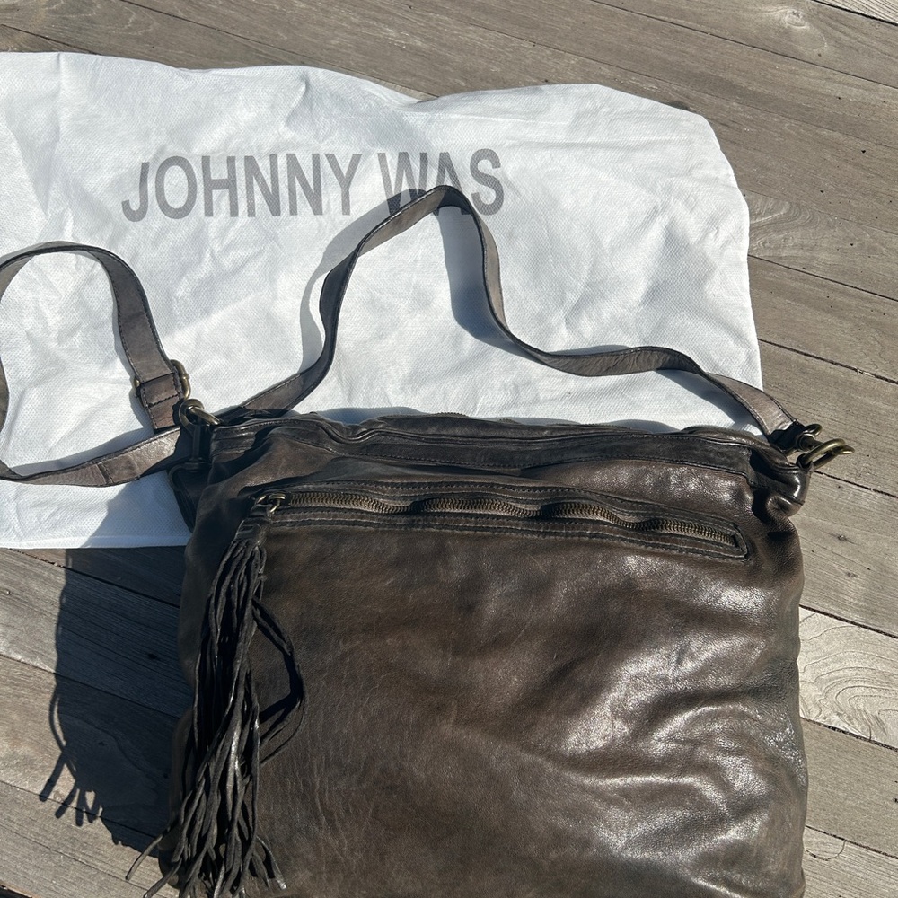 Johnny Was gray Leather crossbody Bag